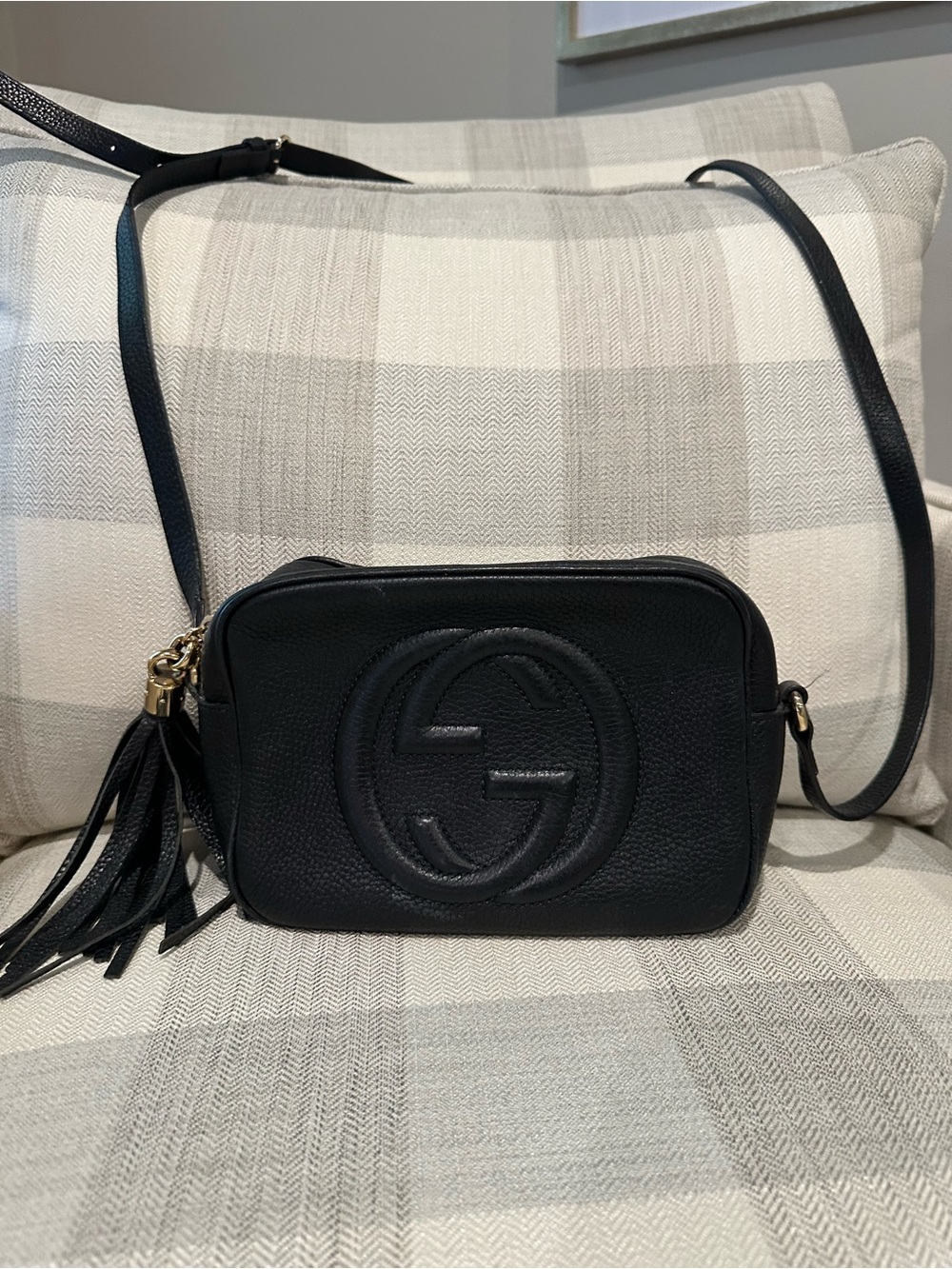 Gucci Black Soho Disco Pebbled Leather Crossbody with Tassel